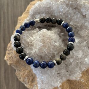 Bracelet zodiaque signe du sagittaire, perles naturelles obsidienne dorée et lapis lazuli