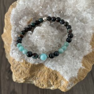 Bracelet zodiaque signe de la vierge en pierres naturelles d'amazonite du Pérou et chrysocolle foncé