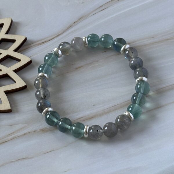 Bracelet pierres naturelles fluorite bleue et labradorite – signe du Verseau