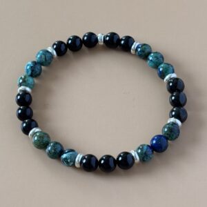 Bracelet pierres naturelles azurite et jais – signe du Capricorne