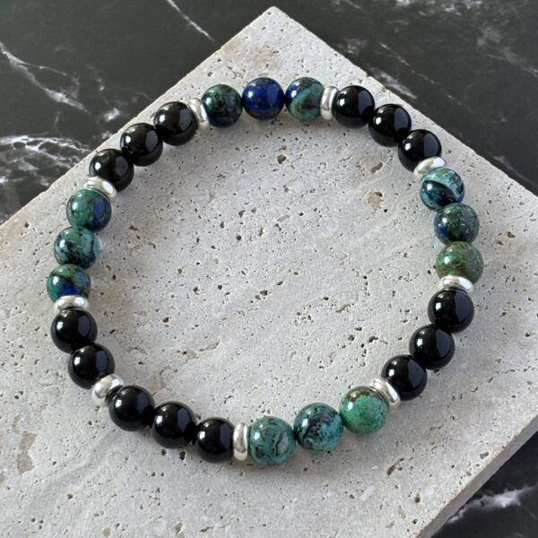 Bracelet zodiaque Capricorne en azurite et jais naturels