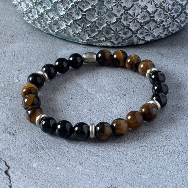 bracelet spinelle noire et œil de tigre taureau
