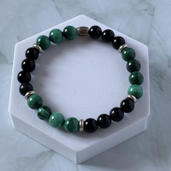 bracelet artisanal obsidienne céleste malachite signe scorpion