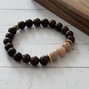 Bracelet perles pierre de soleil et bois d’ébène – lithothérapie et bien-être