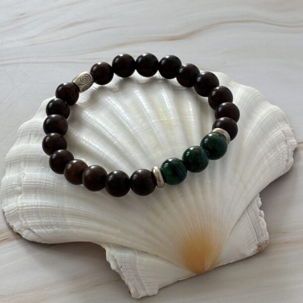 Bracelet pierres naturelles malachite et bois d’ébène – équilibre et énergie positive