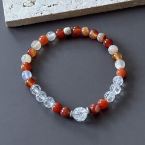 Bracelet zodiaque vierge cornaline et cristal de roche craquelé