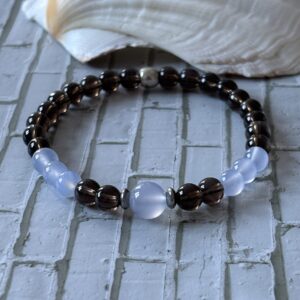 Bracelet sagittaire agate blue lace et quartz fumé véritable