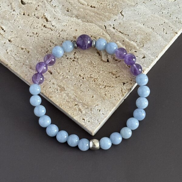 Bracelet verseau artisanal angélite et améthyste véritable