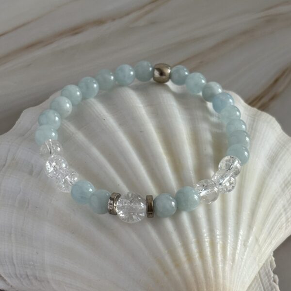 Bracelet bélier aigue marine et cristal de roche véritable