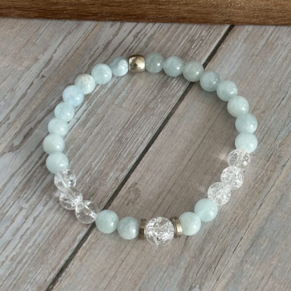 Bracelet zodiaque bélier aigue marine et cristal de roche