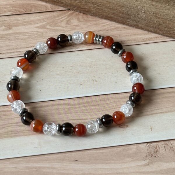 Bracelet lithothérapie quartz fumé cornaline cristal de roche