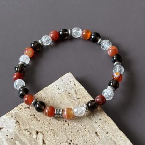 Bracelet énergétique fait main quartz fumé cornaline cristal de roche