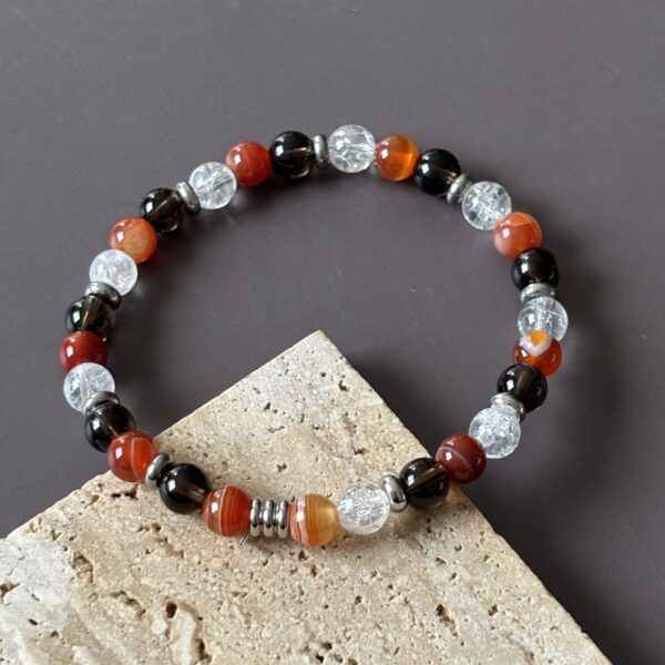 Bracelet énergétique fait main quartz fumé cornaline cristal de roche