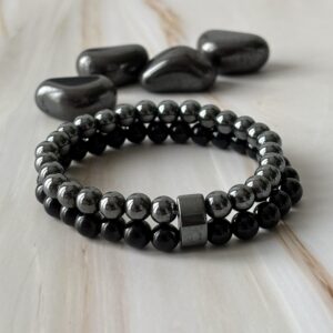 Bracelet énergie protection double rang onyx et hématite