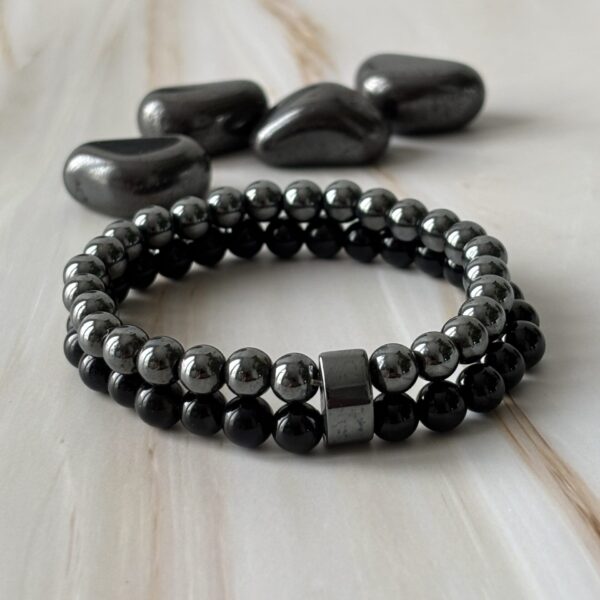 Bracelet énergie protection double rang onyx et hématite