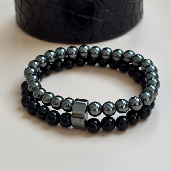 Bijou lithothérapie bracelet hématite onyx noir perles 6 mm