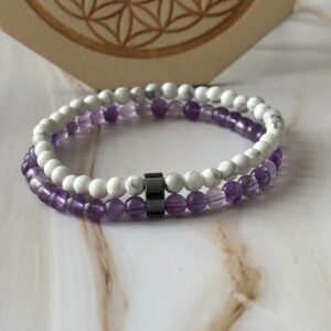 Bijou pierres naturelles apaisantes – howlite et améthyste 4 mm