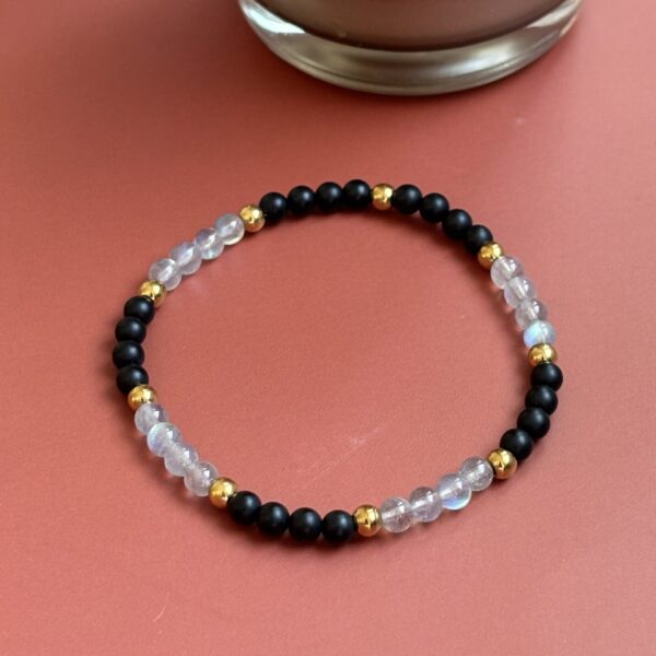 Bracelet élastique onyx mat et labradorite extra perles 4 mm