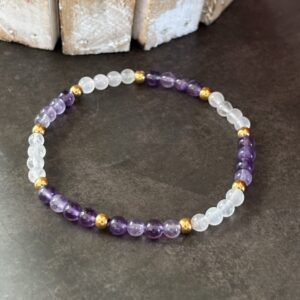 Bijou féminin en perles de Quartz Rose et Améthyste – séparateurs dorés