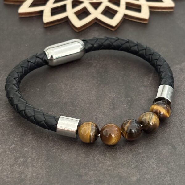 Bracelet cuir et Œil de Tigre – bijou masculin de protection et d’ancrage