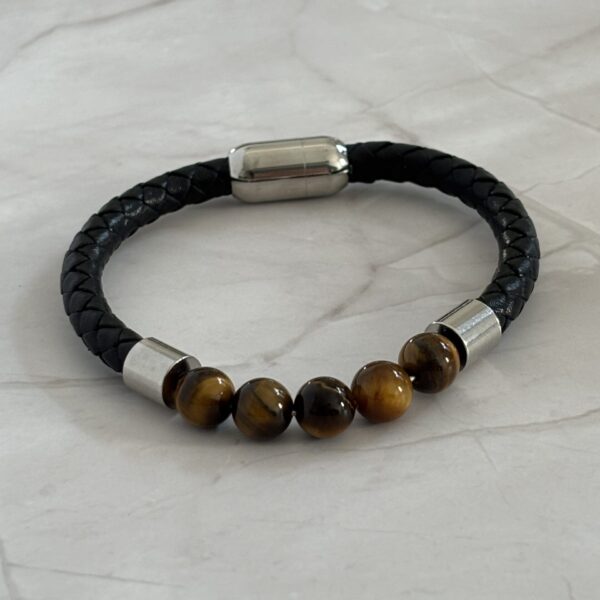 Bracelet pierre Œil de Tigre et cuir – bijou énergétique homme ou femme