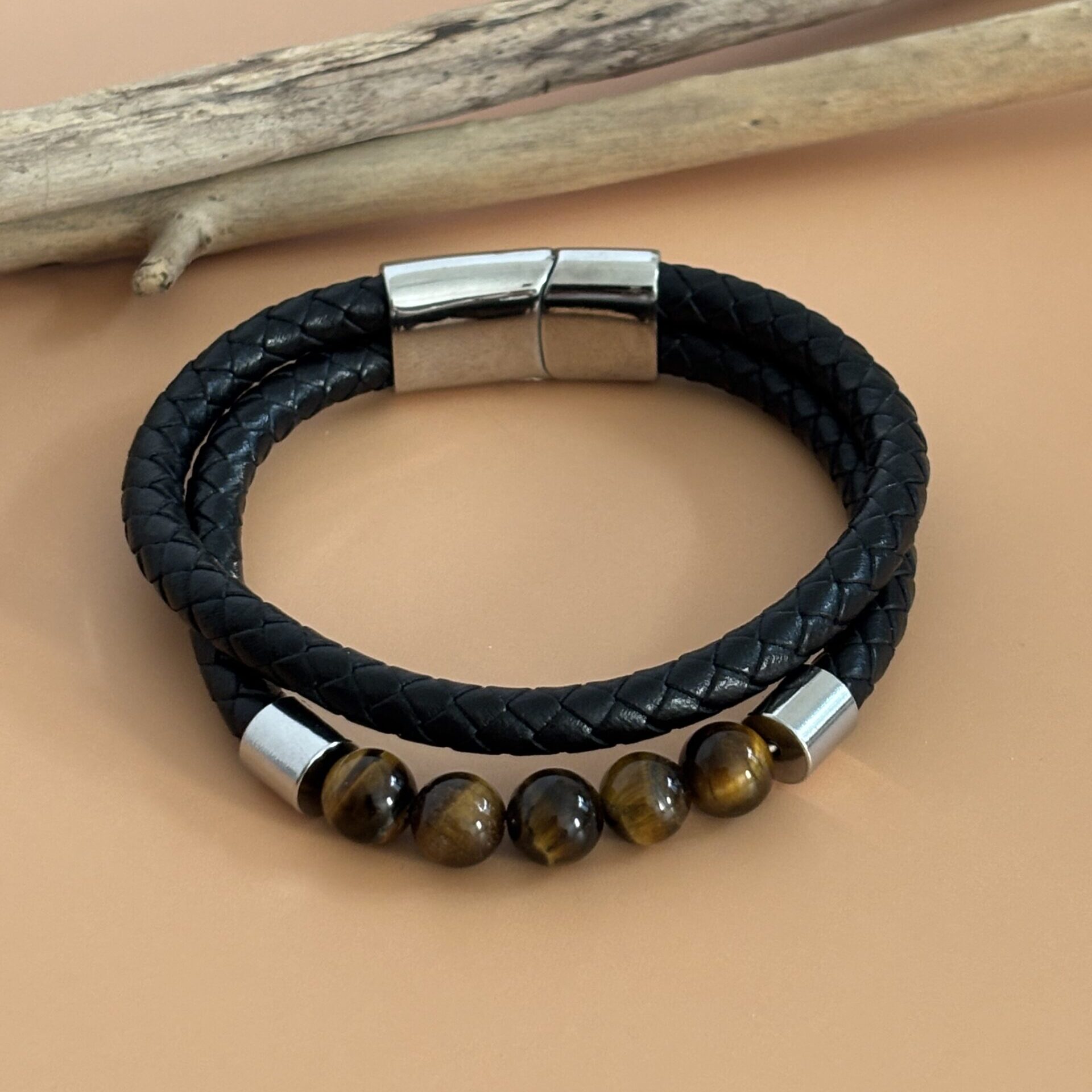 Bracelet artisanal cuir et Œil de Tigre – ancrage et confiance au quotidien