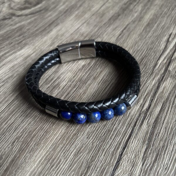 Bracelet homme cuir et perles naturelles de lapis lazuli