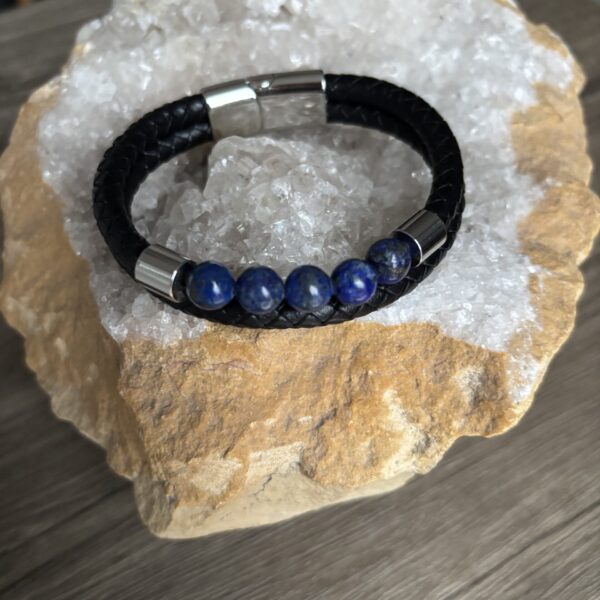 bracelet double rangs cuir et lapis lazuli