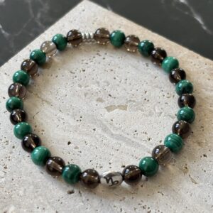 Bracelet Capricorne en malachite et quartz fumé, pierres naturelles montées à la main