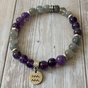 Bracelet Verseau en améthyste et labradorite, pierres naturelles montées à la main