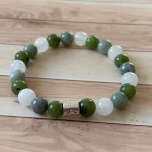 Bracelet Balance en jade de Birmanie, jade néphrite et pierre de lune blanche, bijou astrologique en pierres naturelles claires