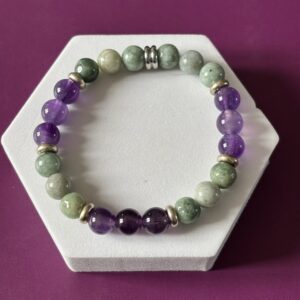 Bracelet Bélier en améthyste et jade de Birmanie, bijou astrologique en pierres naturelles