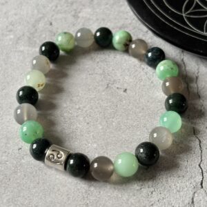 Bracelet Cancer en agate mousse, chrysoprase et pierre de lune, bijou astrologique en pierres naturelles vertes et nacrées