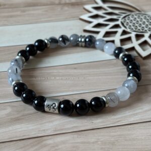 Bracelet Capricorne en tourmaline noire et quartz tourmaline, bijou astrologique en pierres naturelles