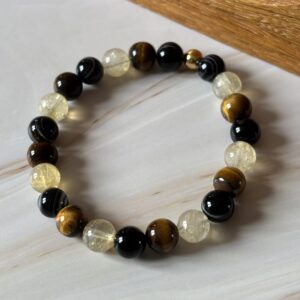 Bracelet Gémeaux en œil de tigre, citrine et agate œil, bijou astrologique en pierres naturelles
