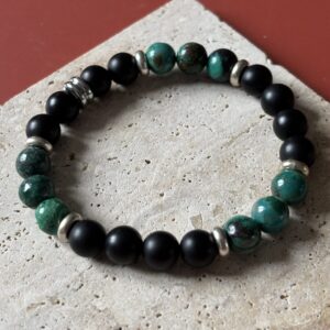 Bracelet Lion en onyx mat et chrysocolle, pierres naturelles montées à la main