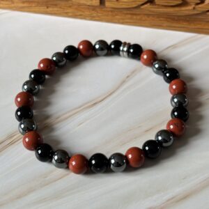Bijou lithothérapie Chakra Racine Jaspe Rouge Hématite Agate Noire