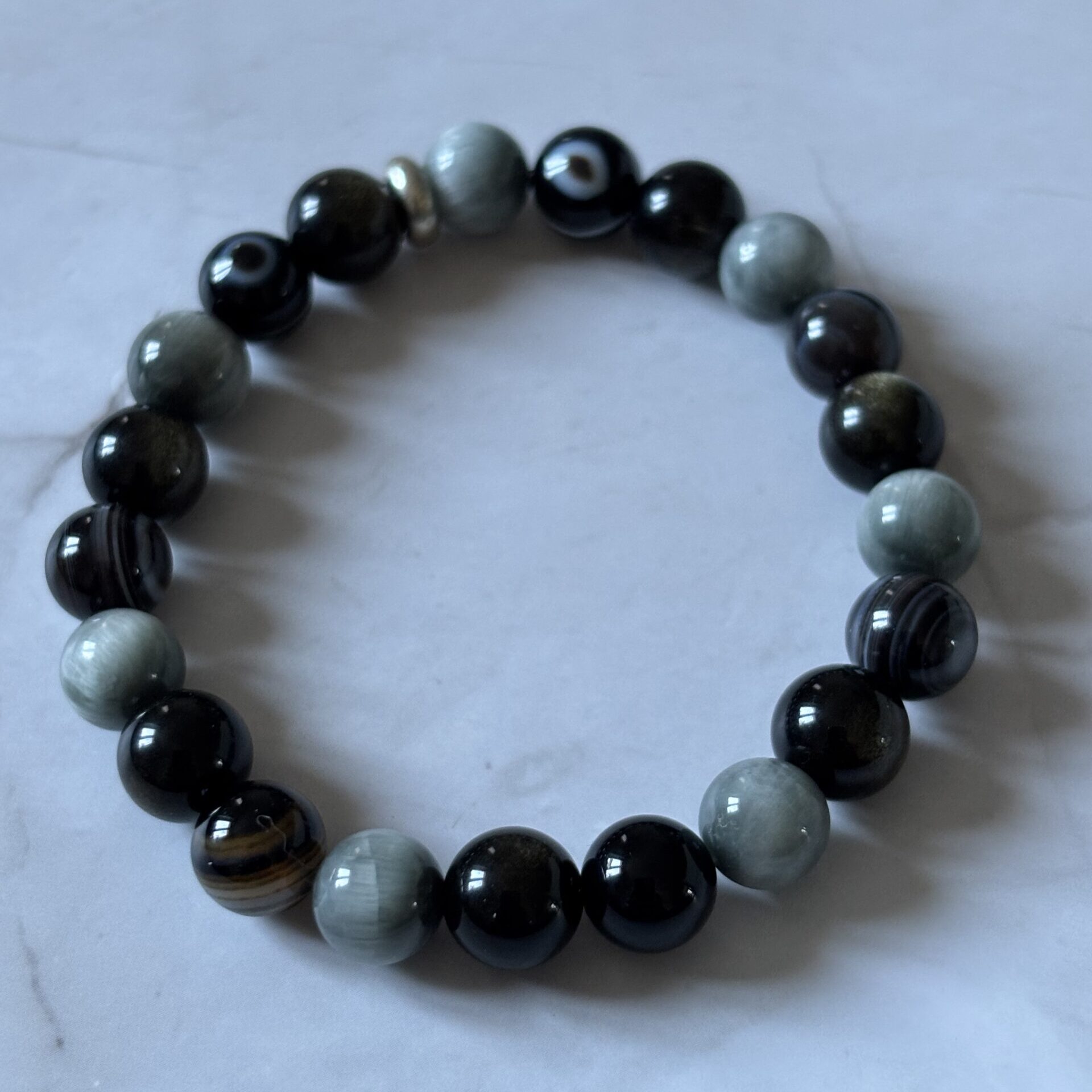 Bracelet pierres naturelles Chakra Racine Obsidienne Dorée Agate Œil Œil d’Aigle ancrage