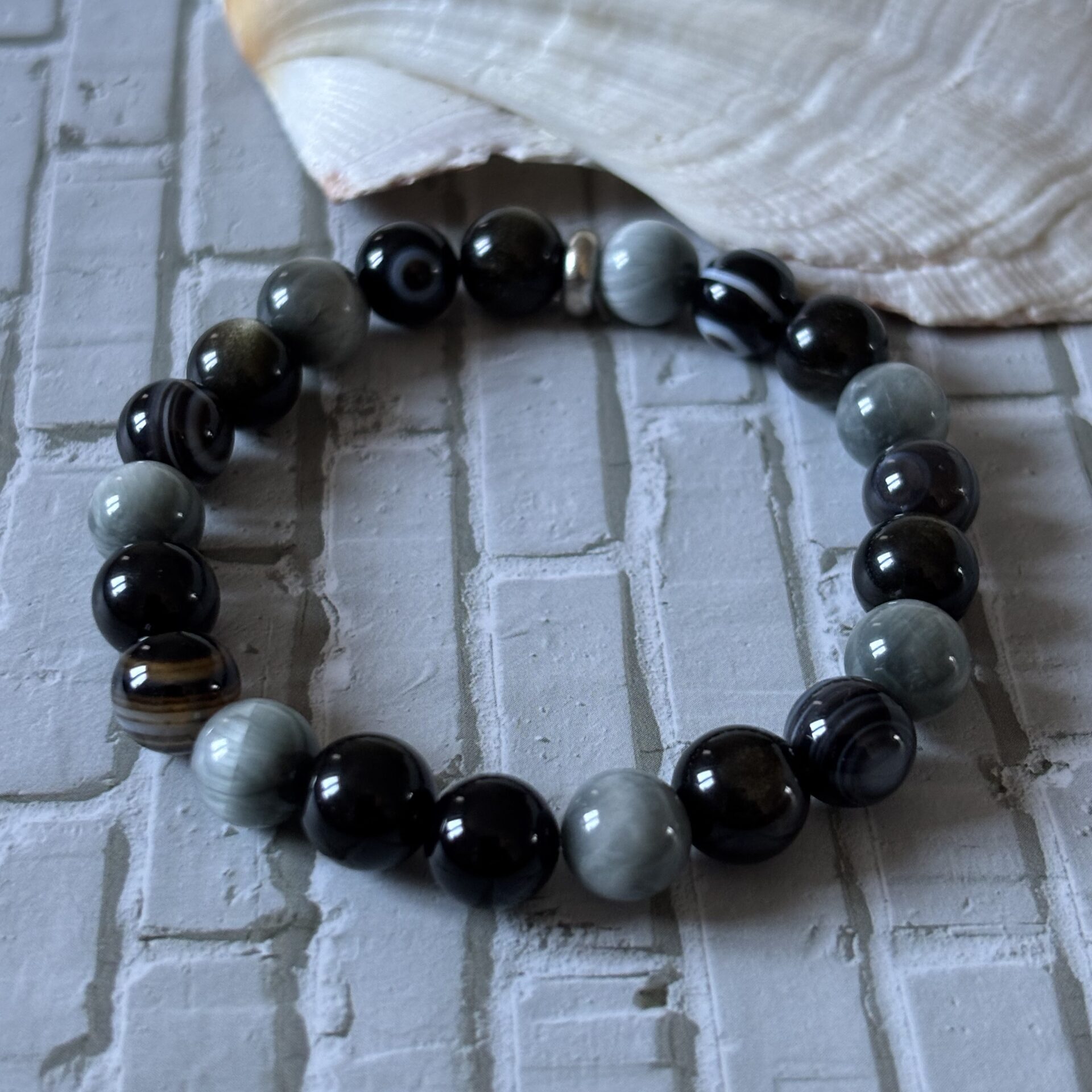 Bracelet Chakra Racine Obsidienne Dorée Agate Œil Œil d’Aigle pierres naturelles