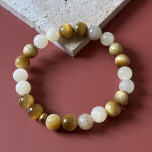 Bracelet Chakra Plexus Solaire Jade Jaune Œil de Tigre Doré confiance