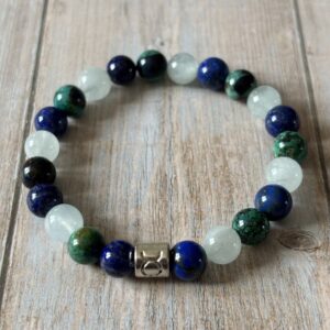 Bracelet astrologique Taureau en Lapis Lazuli, Aigue-marine et Azurite, bijou en pierres naturelles bleues et profondes