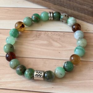 Bracelet Verseau aux énergies douces et lumineuses, chrysoprase et ambre