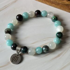 Bracelet Vierge en amazonite, chrysocolle et pierre de lune, bijou astrologique en pierres naturelles bleues et vertes