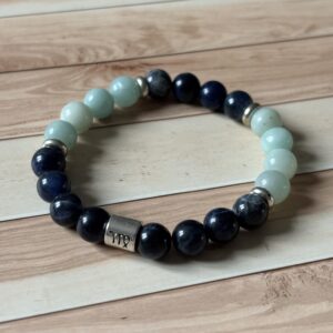 Bracelet Vierge en amazonite et sodalite, bijou astrologique en pierres naturelles bleues et vertes