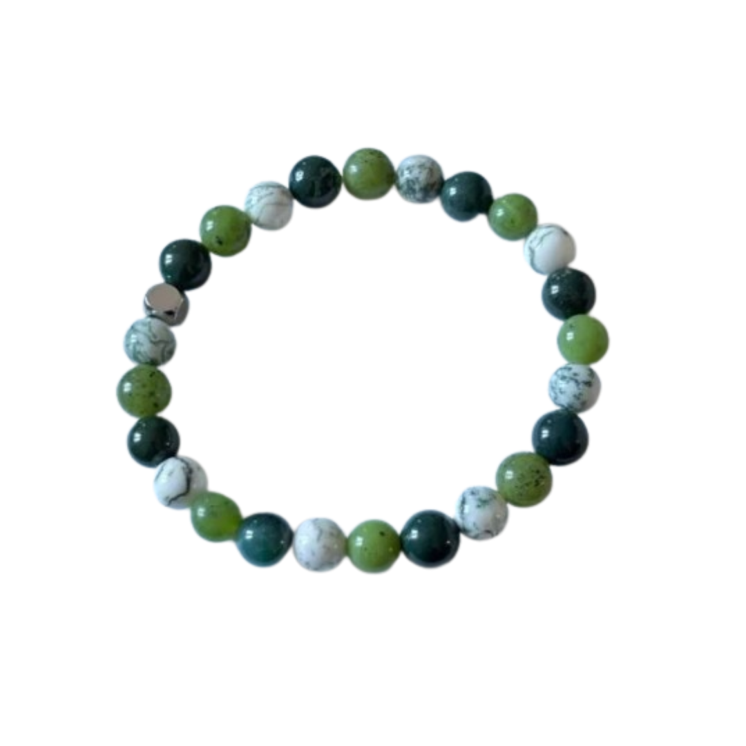 Bracelet chakra cœur Jaspe héliotrope Agate arbre Jade néphrite lithothérapie énergie amour