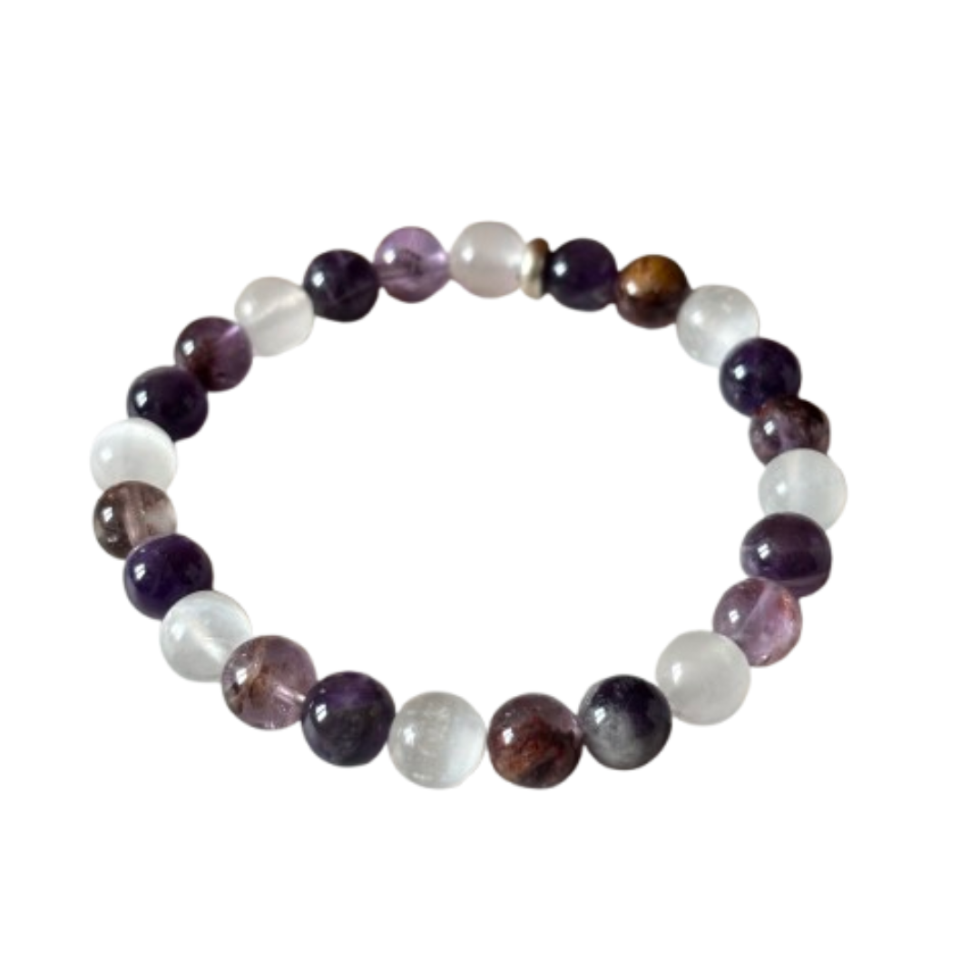 Bracelet chakra coronal pierres naturelles Sahasrara équilibre énergie spiritualité