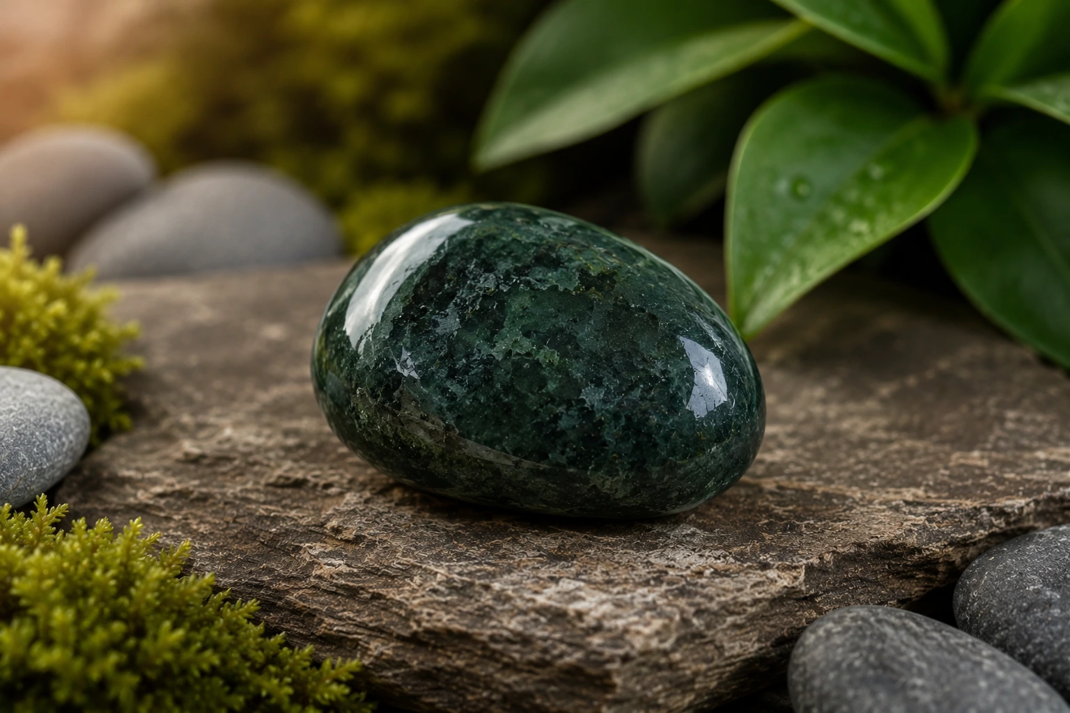 Pierre agate mousse verte naturelle polie – bienfaits de l'agate mousse et pierre des nouveaux commencements