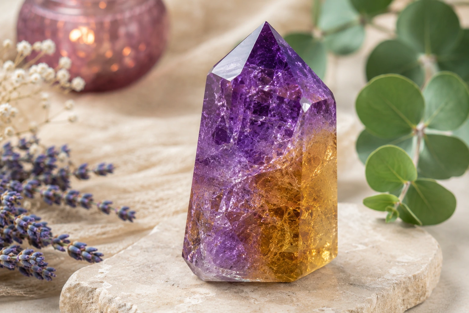 Pierre amétrine naturelle jaune et violette – équilibre émotionnel et créativité