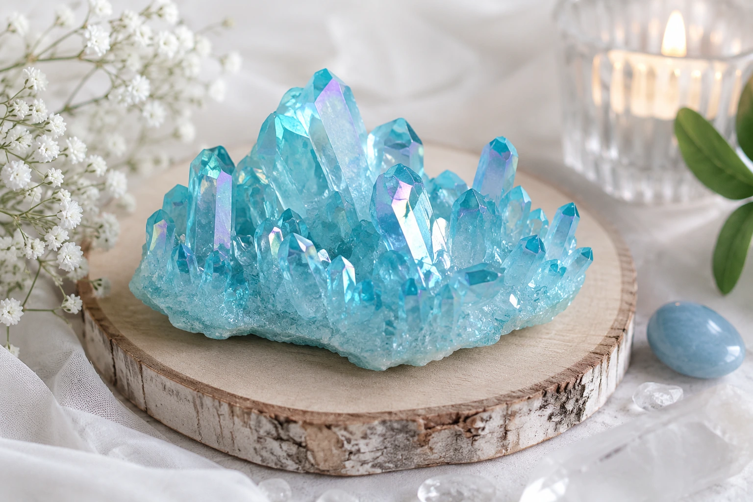 Aqua Aura naturelle bleu irisé – bienfaits de l’Aqua Aura, communication sincère, protection énergétique et méditation