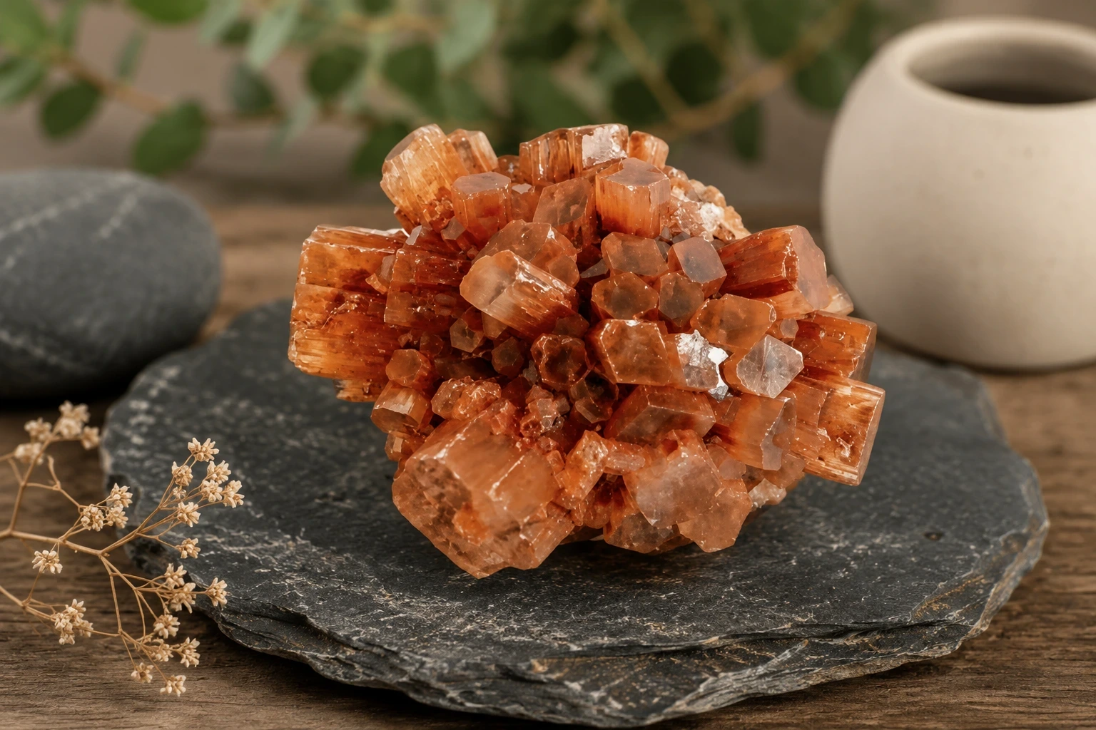 Aragonite naturelle brute orange – bienfaits de l'aragonite, ancrage, stabilité et discipline
